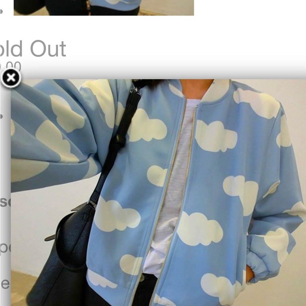 Sky Blue Cloud Pattern Print Bomber Jacket - image 3